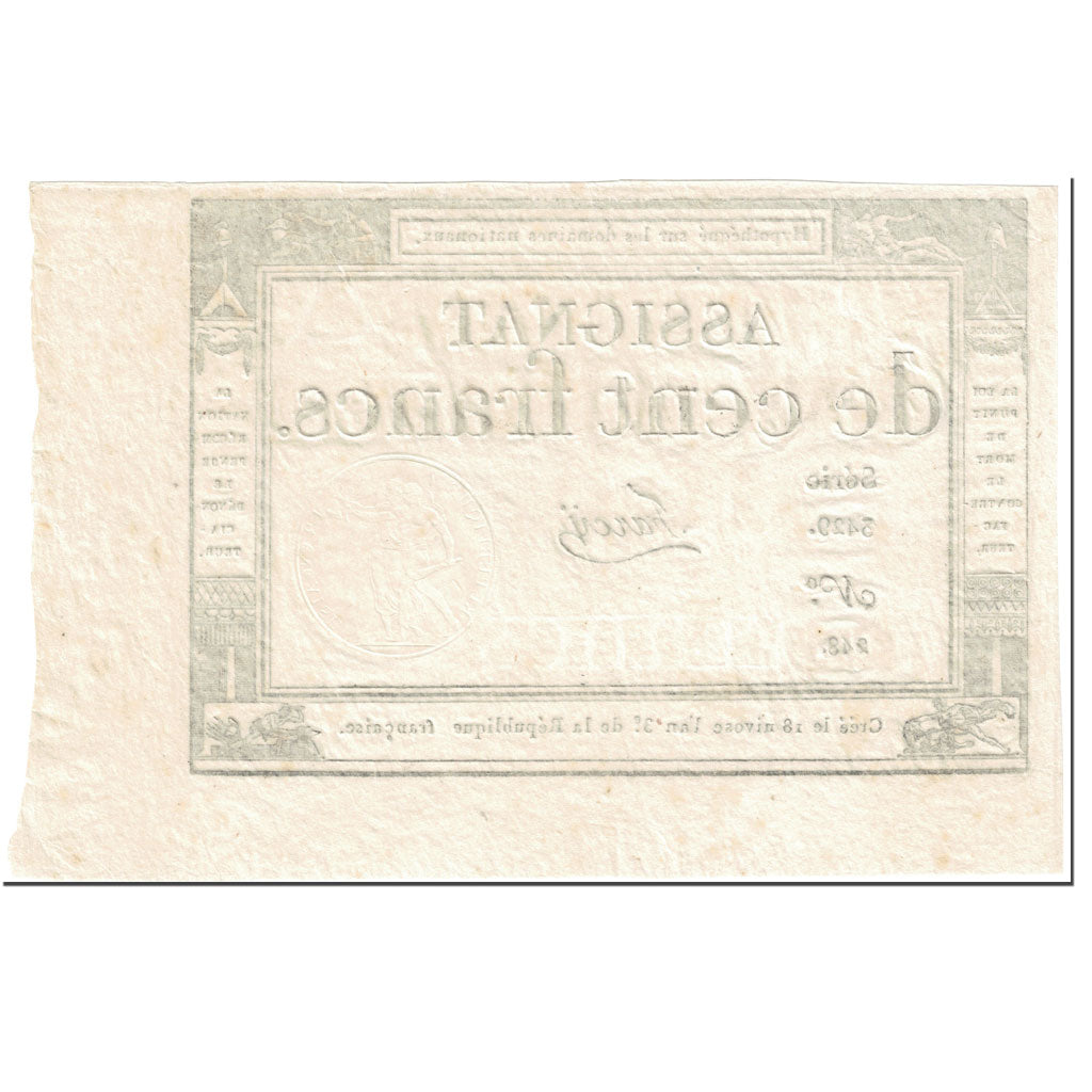 França, 100 Francs, 1795, Farcy, 18 Nivose An III (7.1.1795)., AU(55-58)
