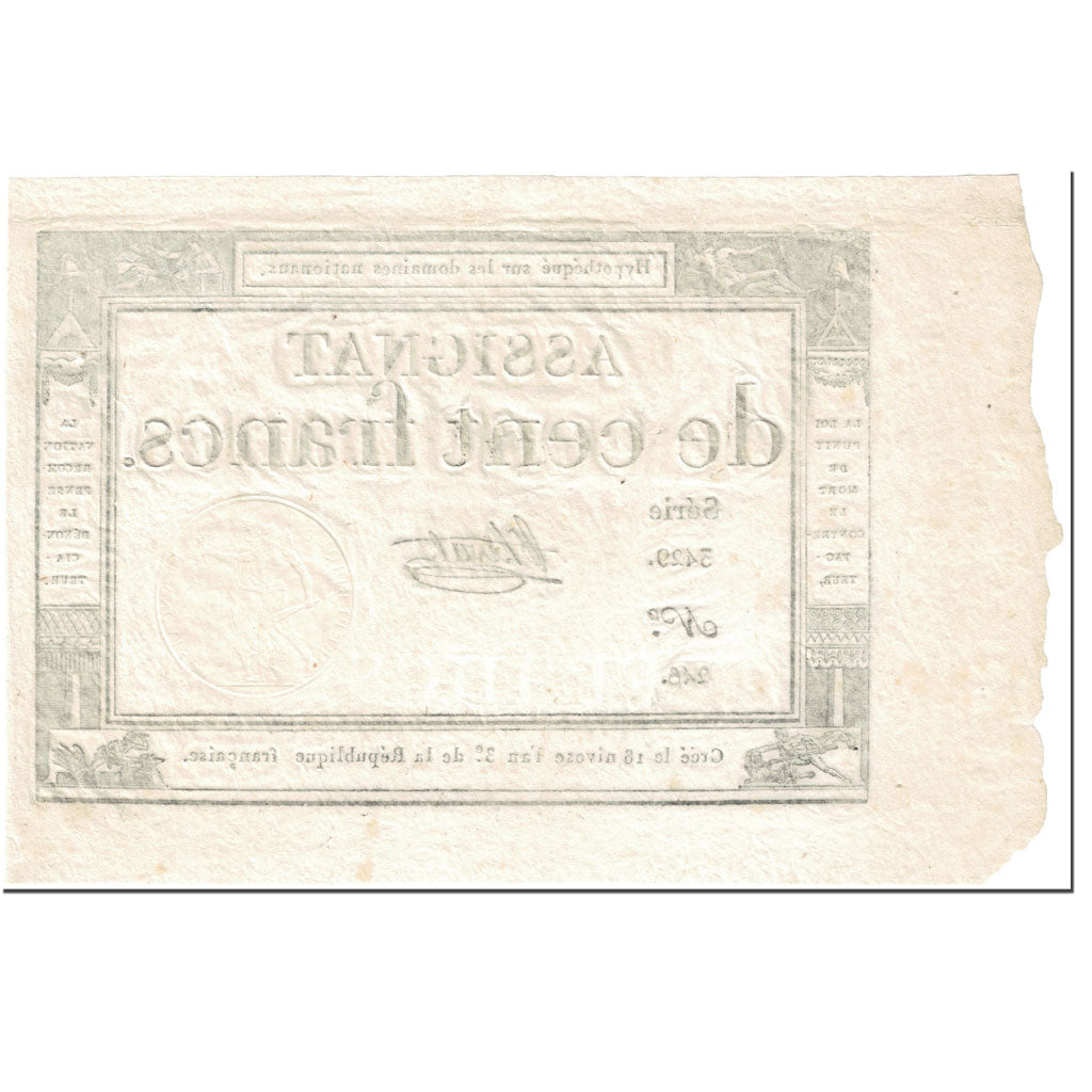 France, 100 Francs, 1795, Leval, 18 Nivose An III (7.1.1795)., SUP, KM:A78