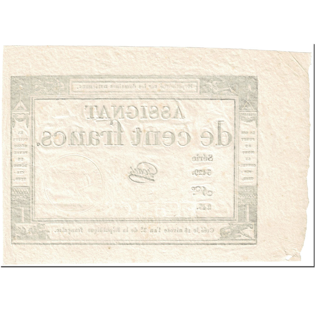 France, 100 Francs, 1795, Godet, 18 Nivose An III (7.1.1795)., AU(55-58)
