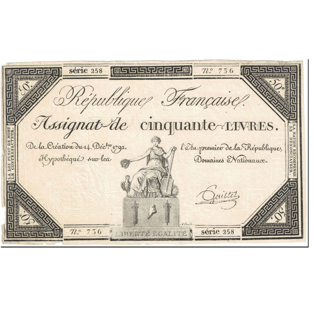 Frankreich, 50 Livres, 1792, Gaillet, 1792-12-14, S+, KM:A72, Lafaurie:164