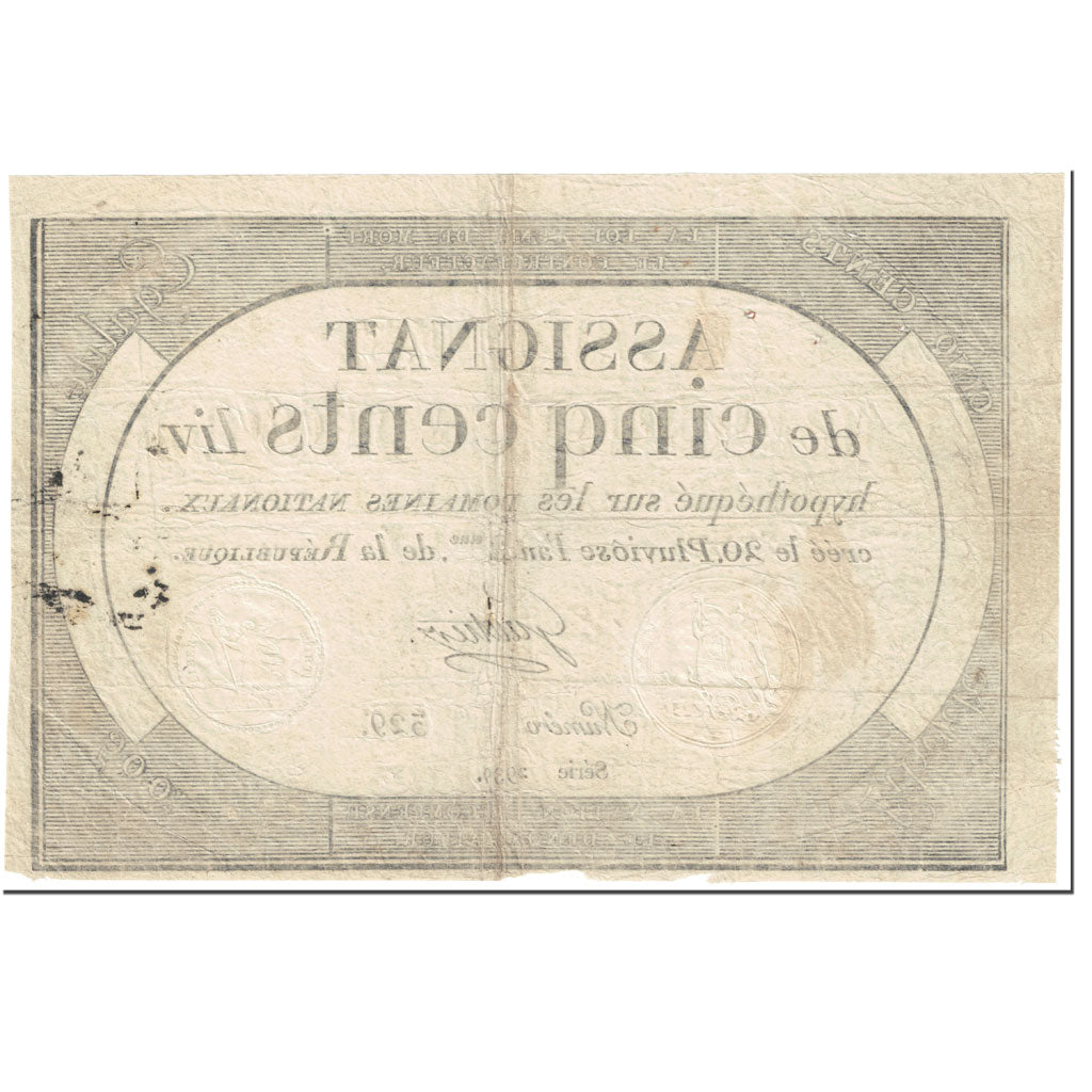 France, 500 Livres, 1794, Gautier, 20 Pluviose An II (8.2.1794)., VF(20-25)