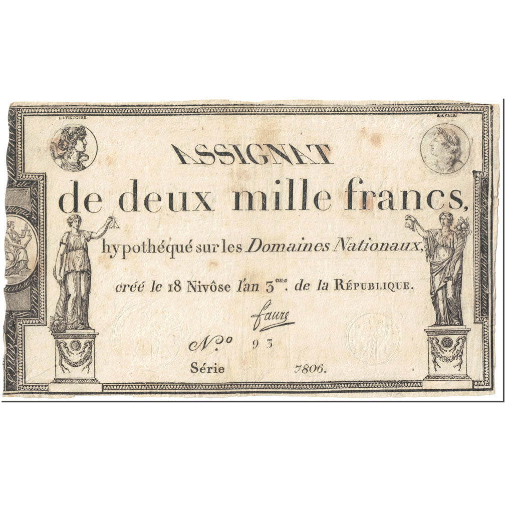 France, 2000 Francs, 1795, Faure, 18 nivôse de l'an 3 - (7 janvier 1795).