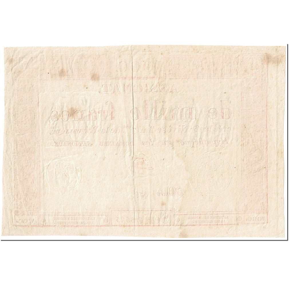 France, 1000 Francs, 1795, Ferz, 18 Nivose An III (7.1.1795)., VF(30-35)