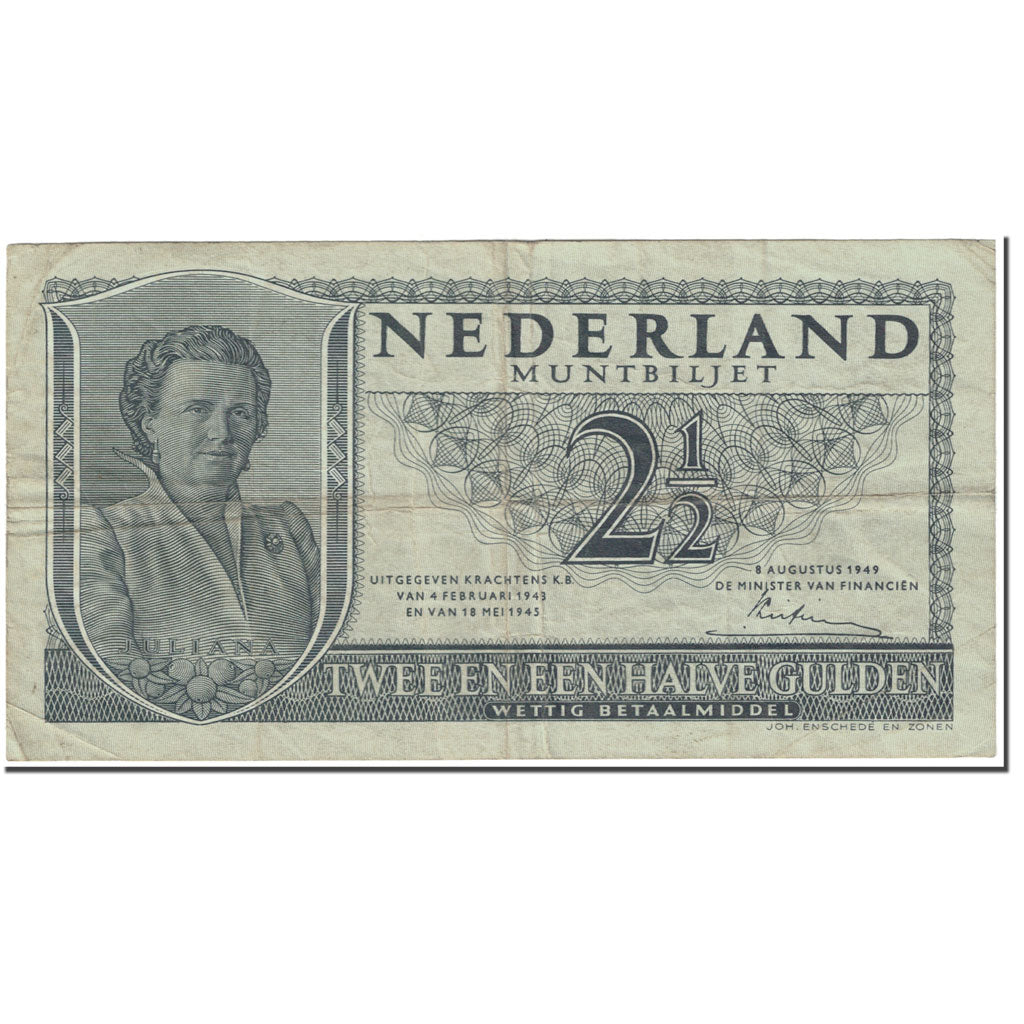 Banknote, Netherlands, 2 1/2 Gulden, 1949, 1949-08-08, KM:73, EF(40-45)