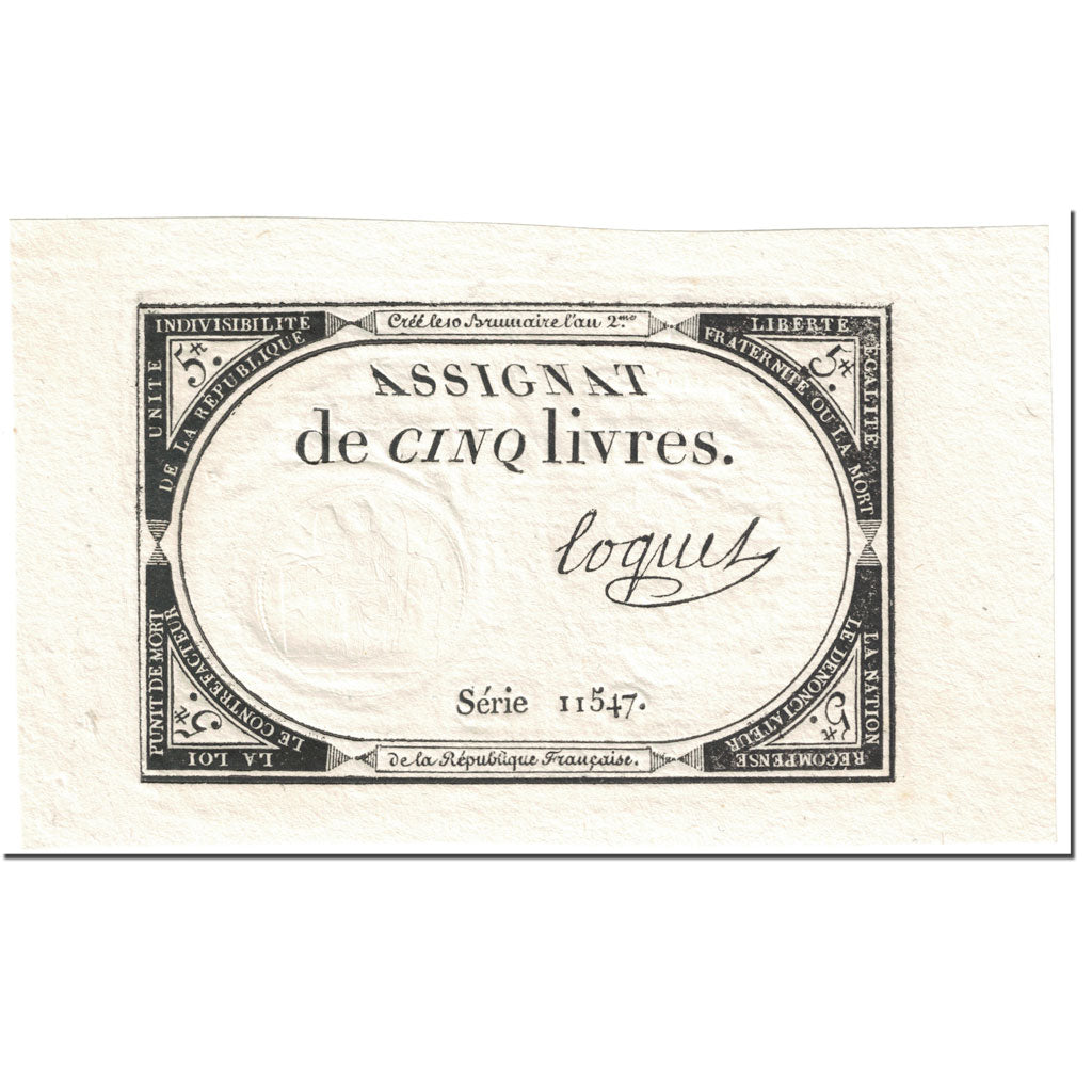 França, 5 Livres, 1793, Loquet, 10 brumaire de l'an 2 - (31 octobre 1793)