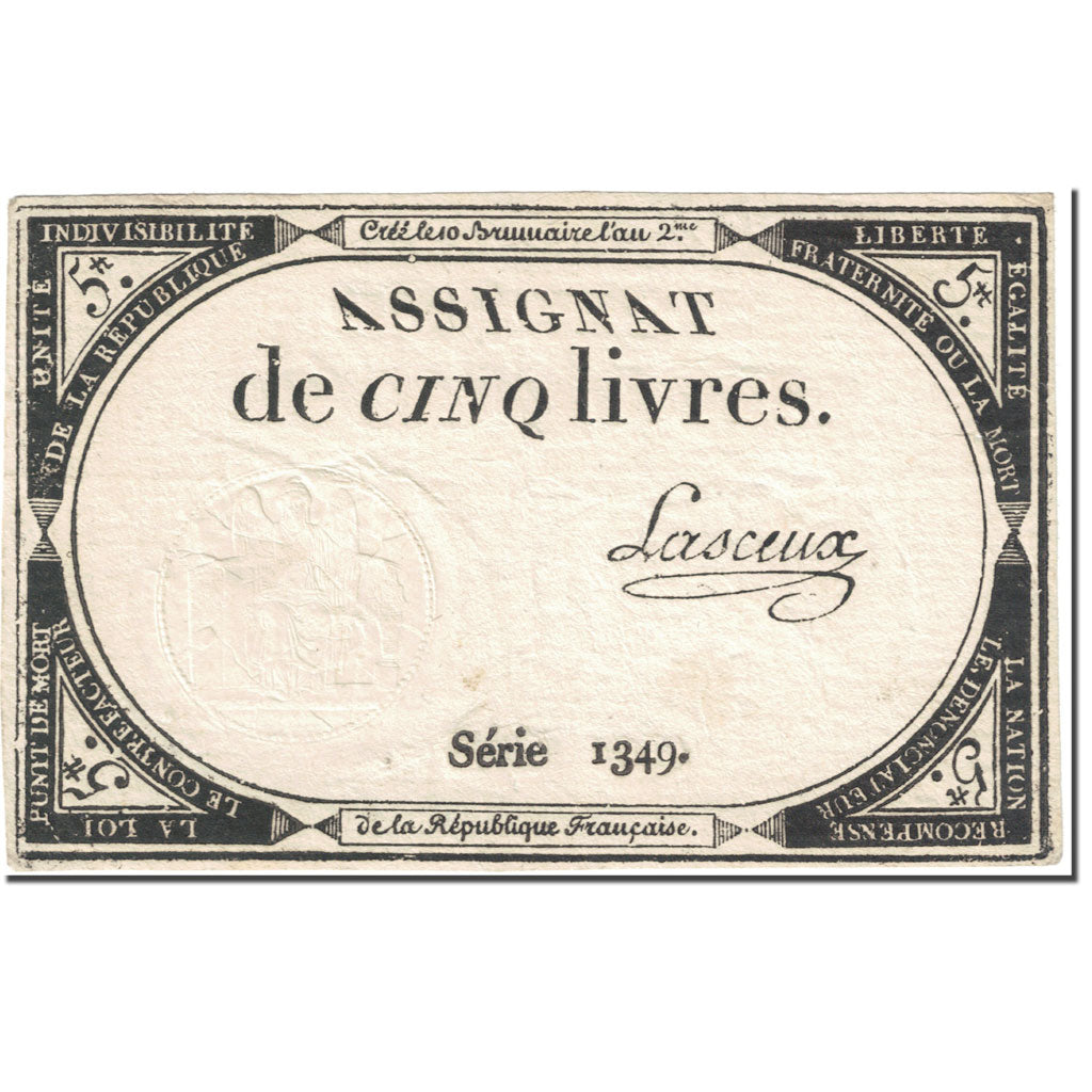 France, 5 Livres, 1793, Lasceux, 10 brumaire de l'an 2 - (31 octobre 1793)