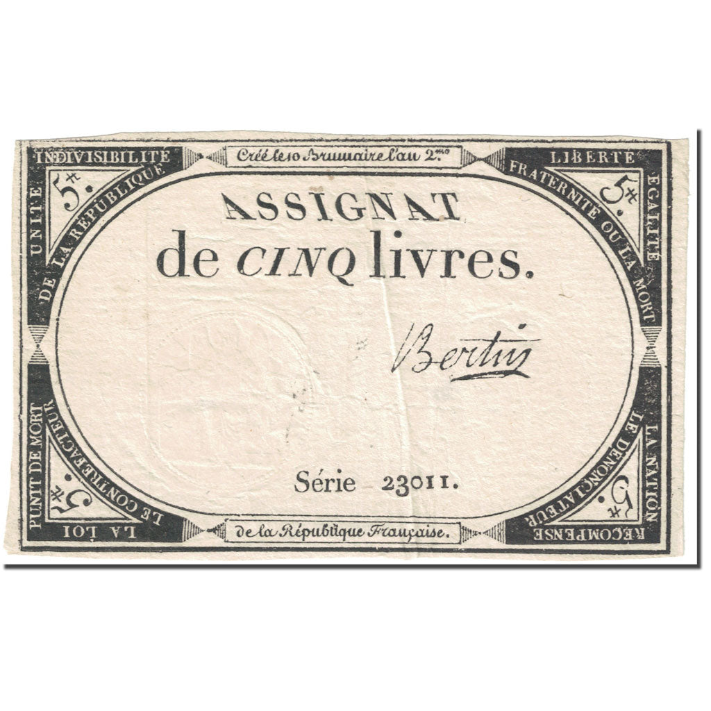 França, 5 Livres, 1793, Bertin, 10 brumaire de l'an 2 - (31 octobre 1793)