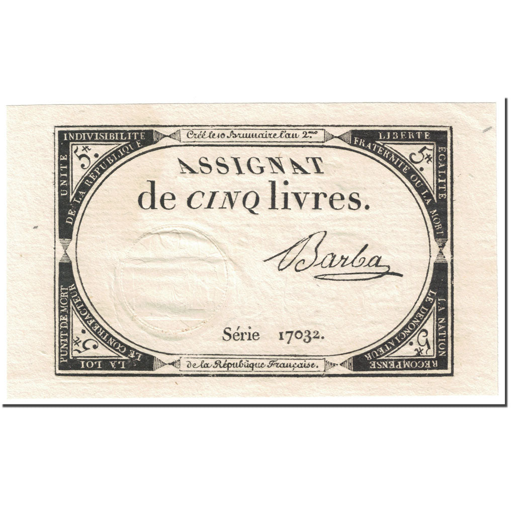 France, 5 Livres, 1793, Barba, 10 brumaire de l'an 2 - (31 octobre 1793), SUP