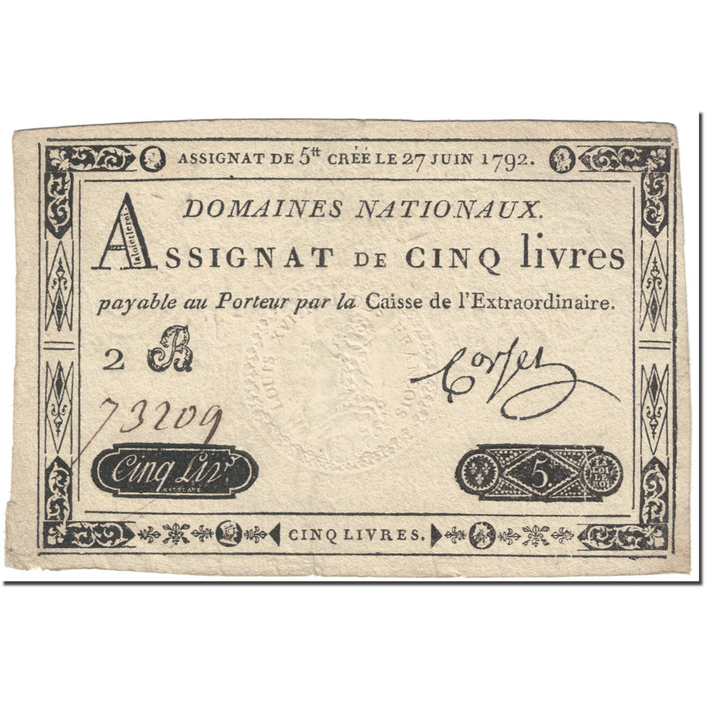 Frankrijk, 5 Livres, 1792, Corsel, 1792-06-27, TTB, KM:A60, Lafaurie:155