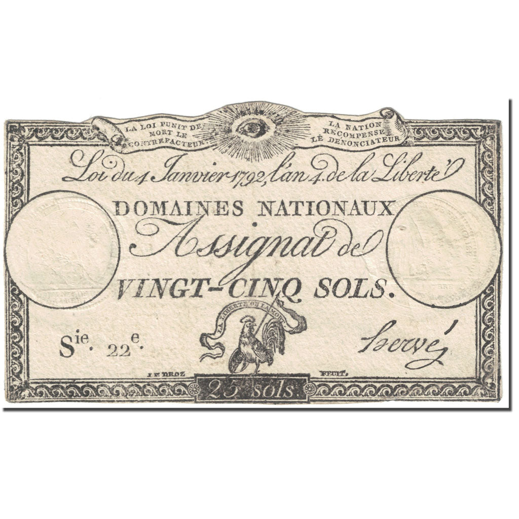 France, 25 Sols, 1792, Hervé, L'an quatrième de la Liberté - (4 janvier