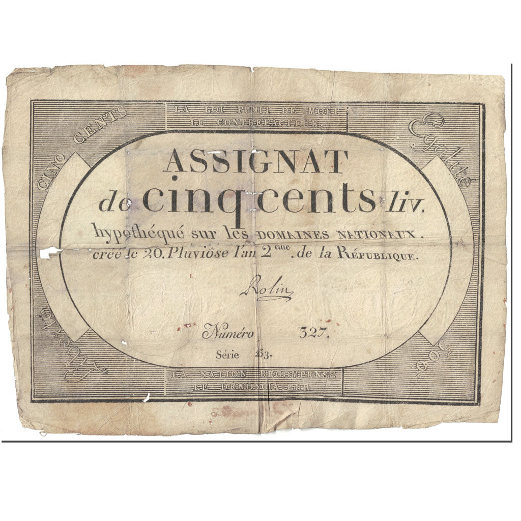 France, 500 Livres, 1794, Rolin, 20 Pluviose An II (8.2.1794)., AB, KM:A77