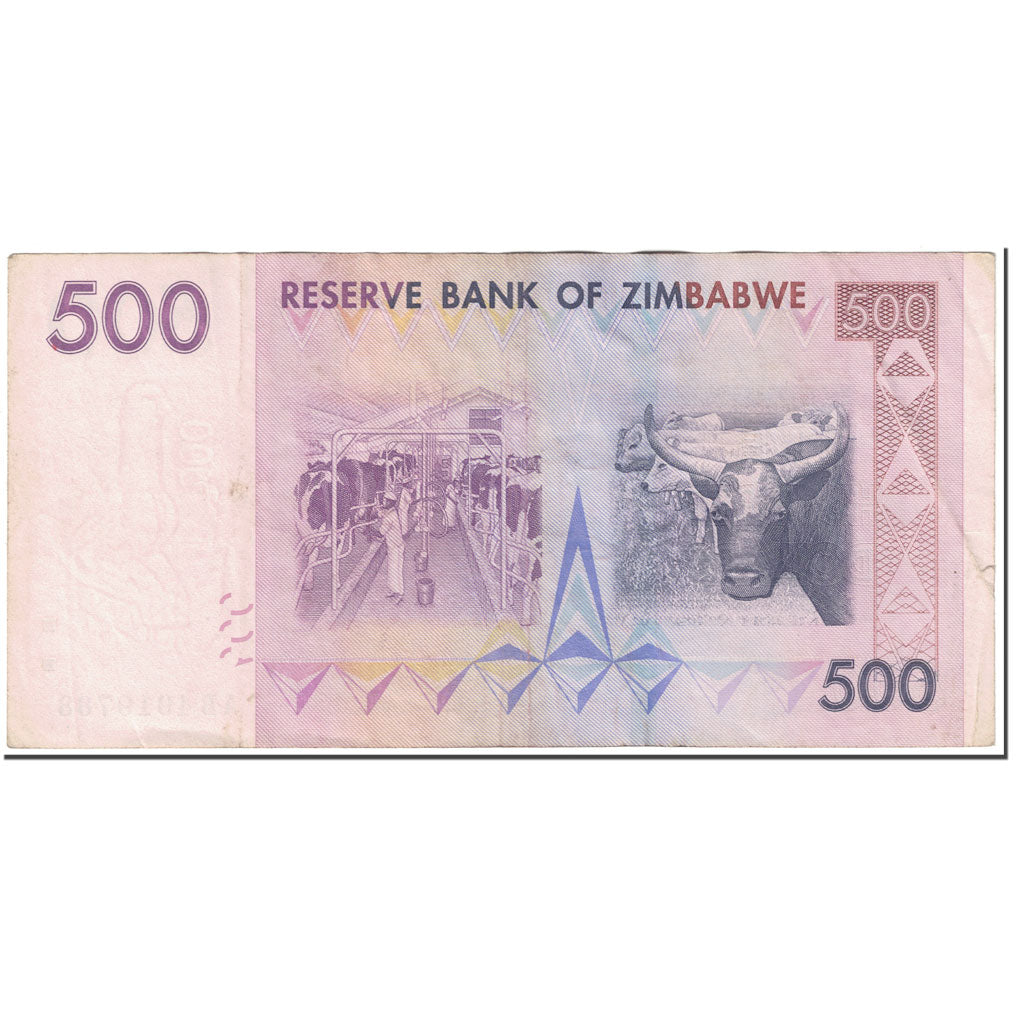 Banknote, Zimbabwe, 500 Dollars, 2008, 2008 (Old date 2007), KM:70, VF(20-25)