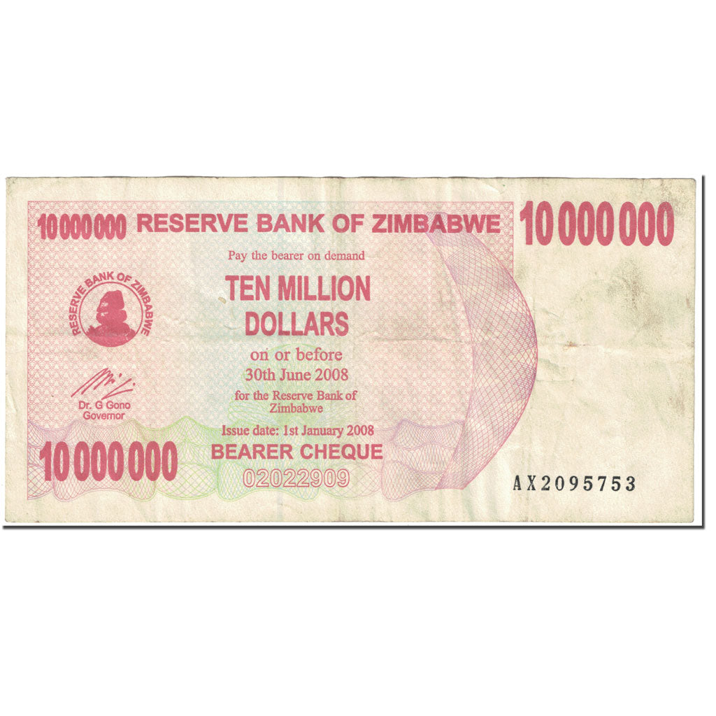 Banknote, Zimbabwe, 10 Million Dollars, 2008, 2008-01-01, KM:55a, VF(20-25)