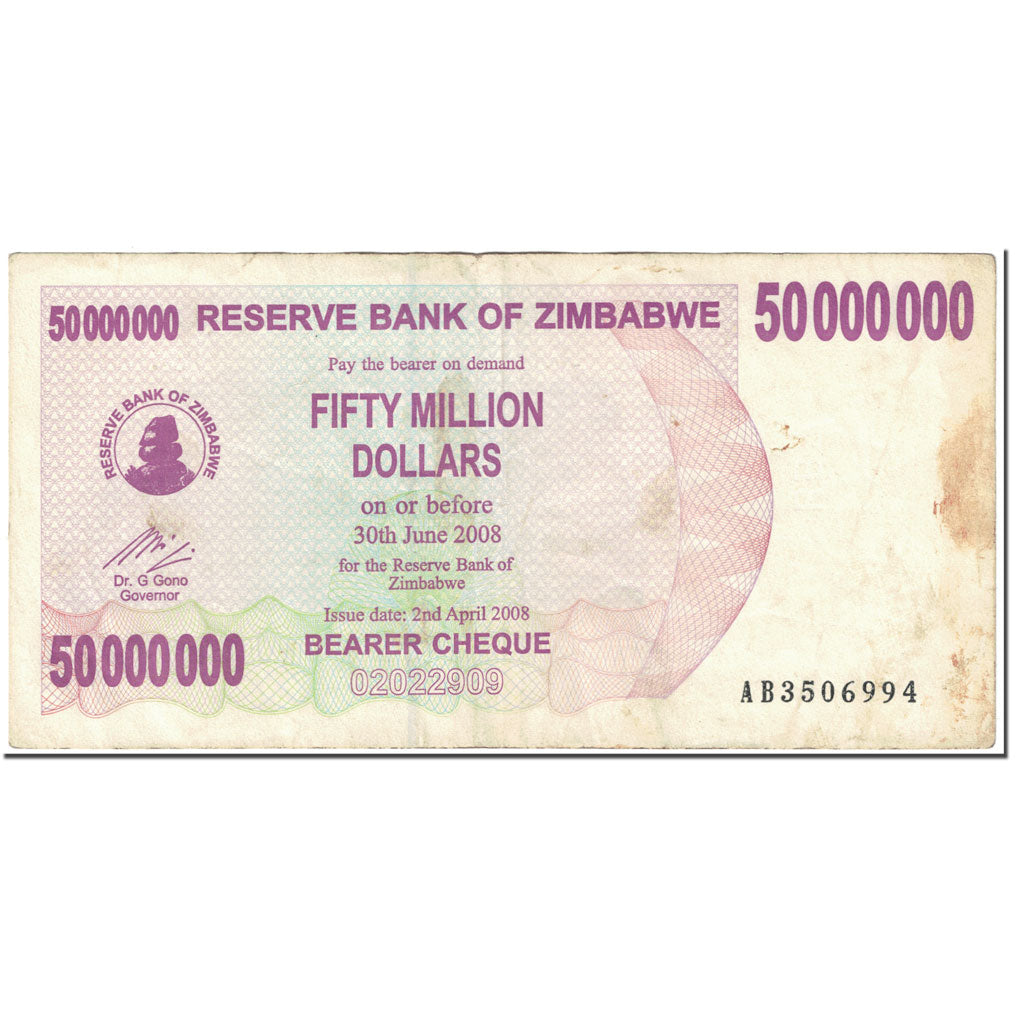Banknote, Zimbabwe, 50 Million Dollars, 2008, 2008-04-02, KM:57, VF(20-25)