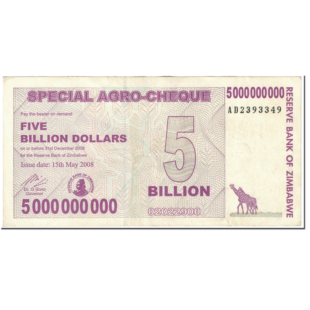 Banknote, Zimbabwe, 5 Billion Dollars, 2008, 2008-05-15, KM:61, EF(40-45)