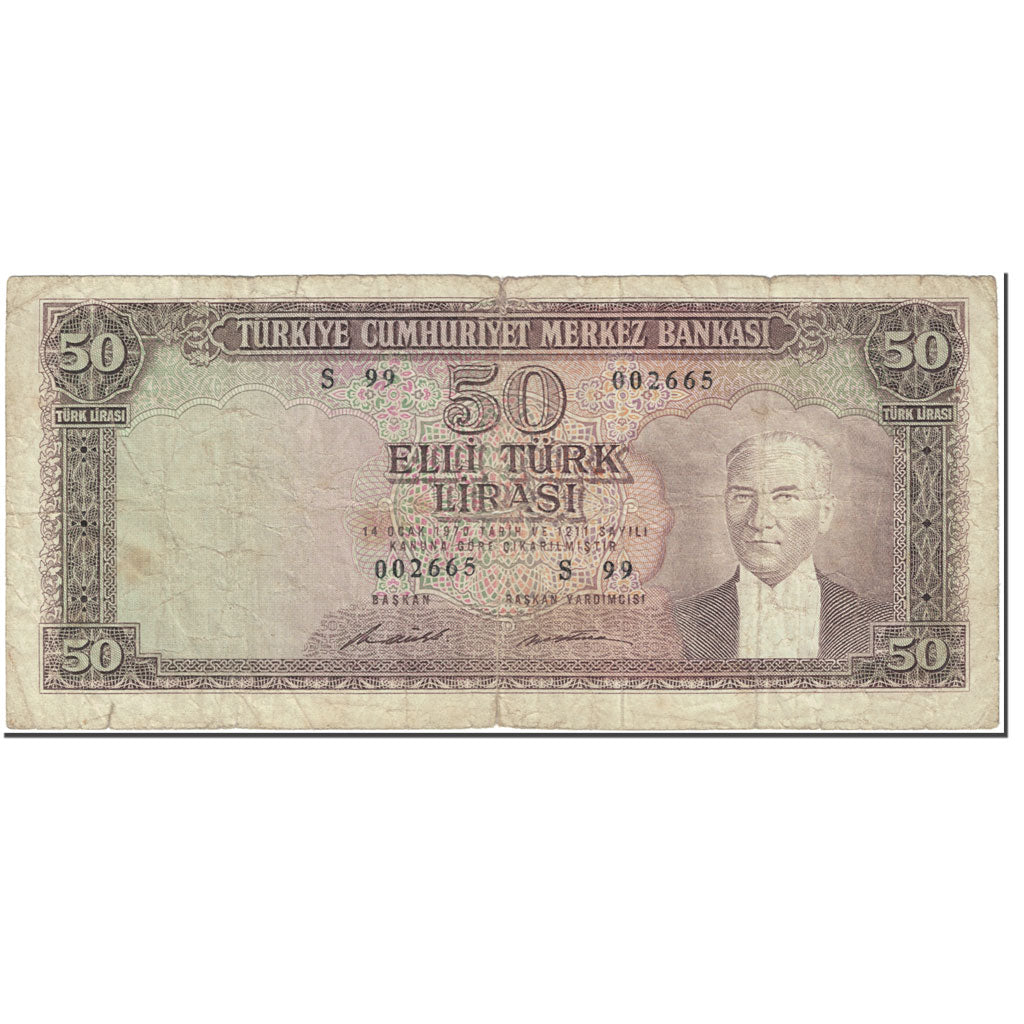 Banknote, Turkey, 50 Lira, 1971, 1971-08-02 (Old date 1970-10-14), KM:187Aa