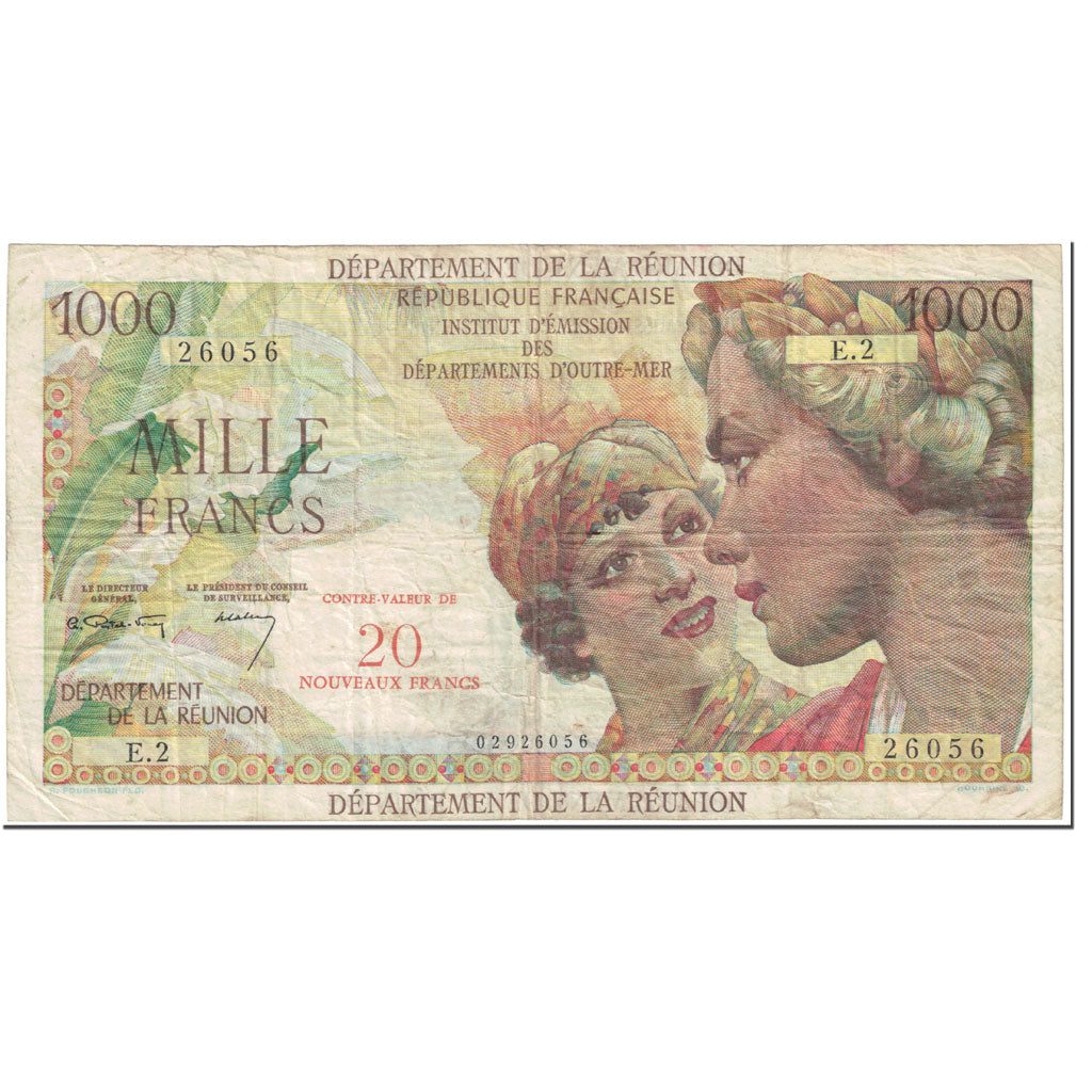 Banknote, Réunion, 20 Nouveaux Francs on 1000 Francs, 1967, Undated (1967)