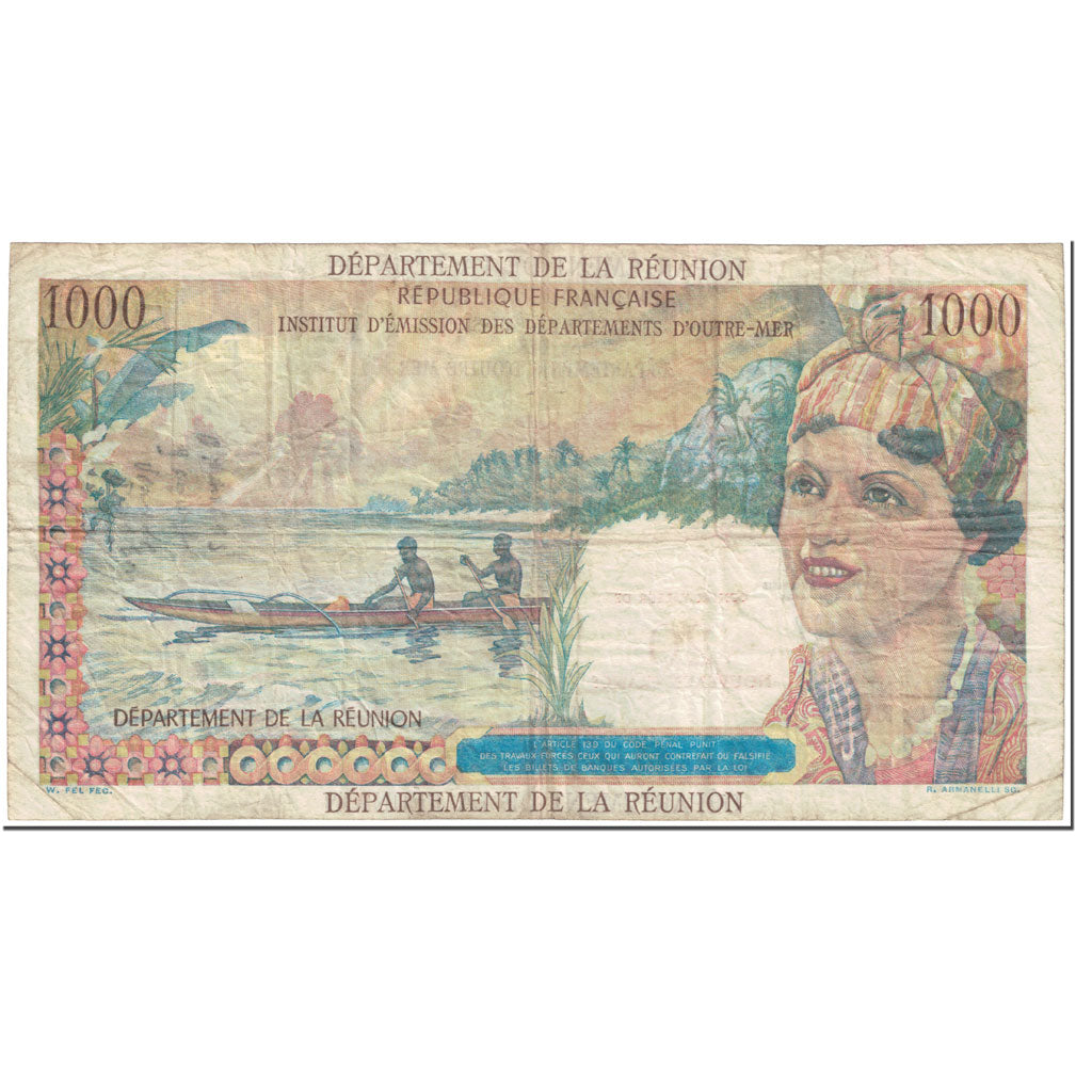 Banknote, Réunion, 20 Nouveaux Francs on 1000 Francs, 1967, Undated (1967)