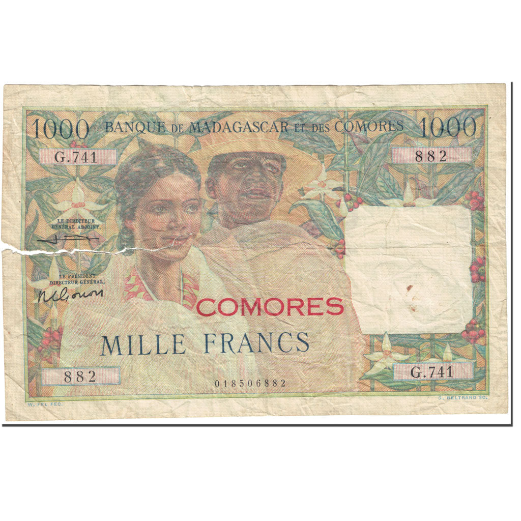 Banknote, Comoros, 1000 Francs, 1963, Undated (1963), KM:5b, AG(1-3)