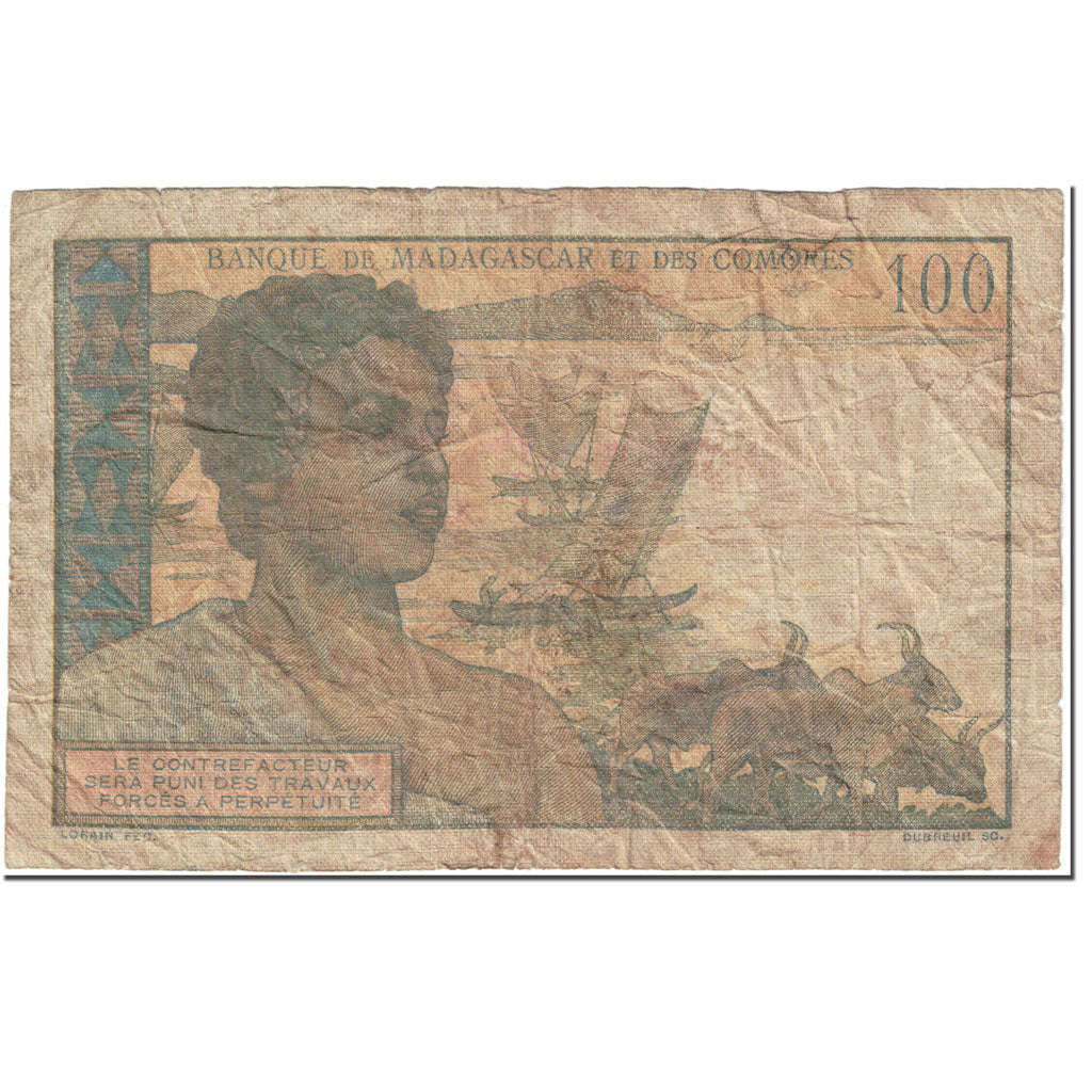 Banknote, Comoros, 100 Francs, 1963, Undated (1963), KM:3b, VG(8-10)
