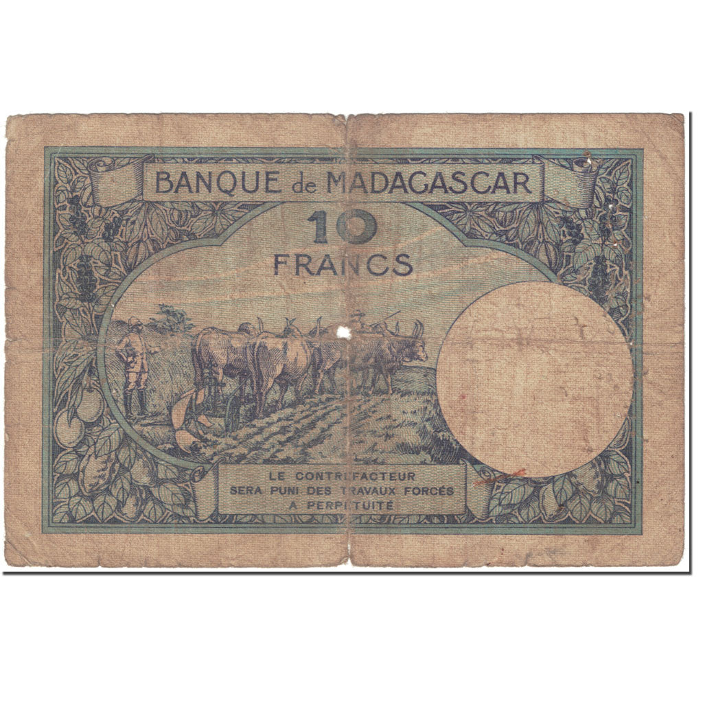 Banknote, Madagascar, 10 Francs, 1948, Undated (1948), KM:36, AG(1-3)