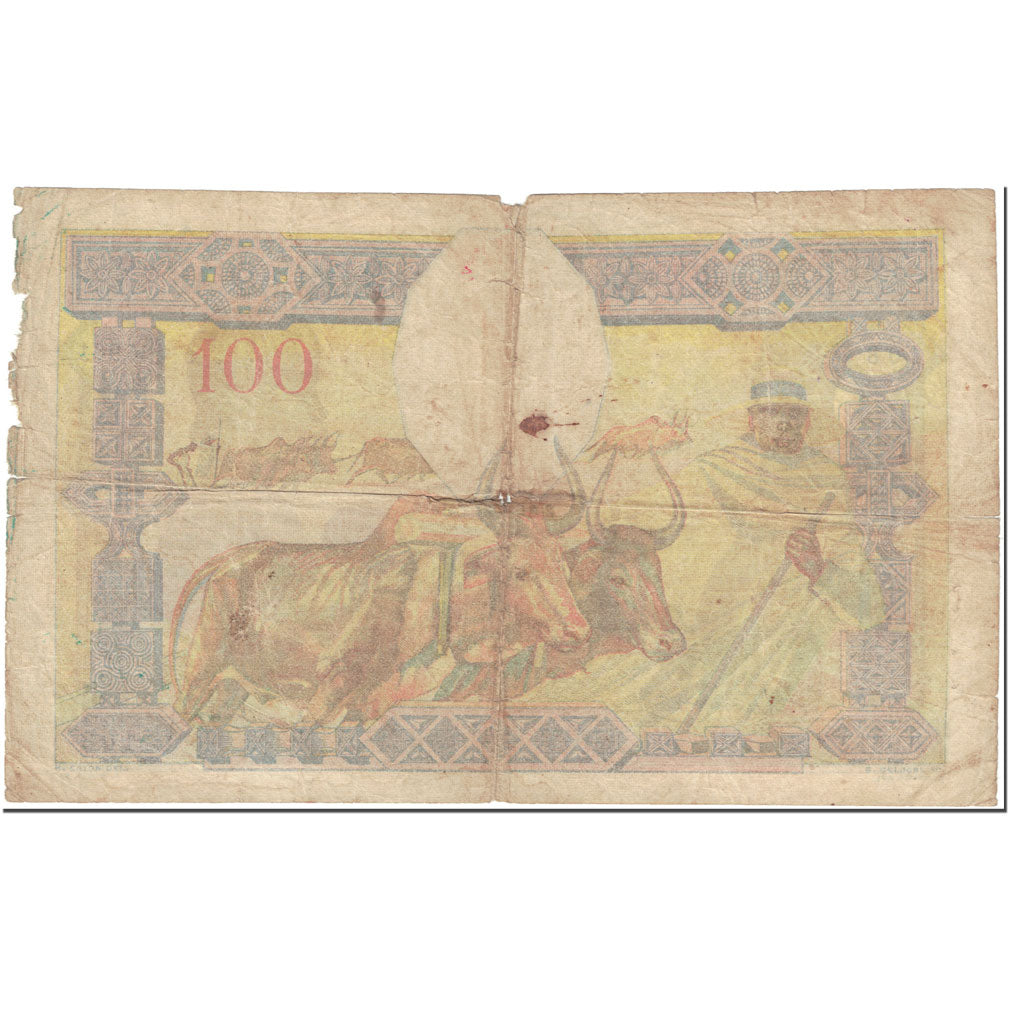 Banknote, Madagascar, 100 Francs, 1937, Undated (1937), KM:40, VG(8-10)