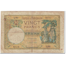 Banknote, Madagascar, 20 Francs, 1937, Undated (1937), KM:37, VG(8-10)