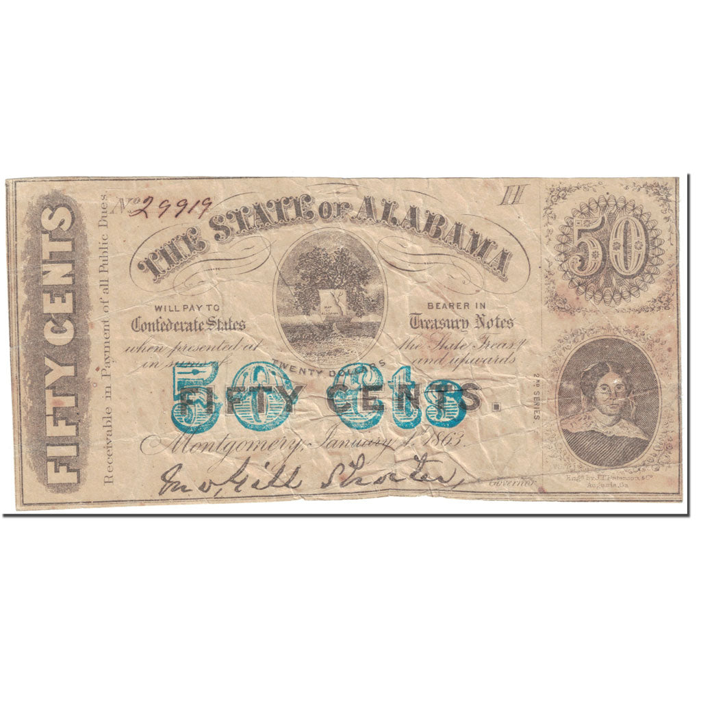 Banknote, United States, 50 Cents, 1863, 1863-01-01, ALABAMA, KM:S212a
