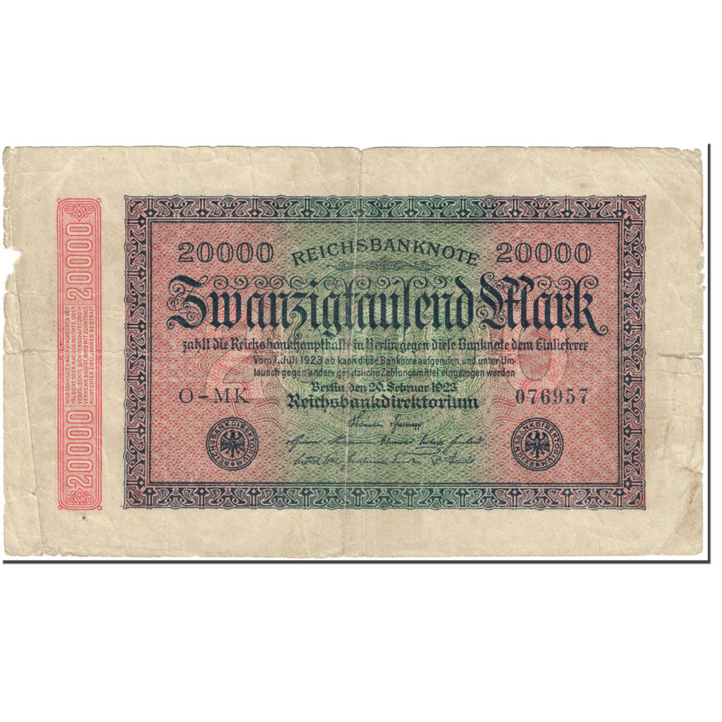 Banknot, Niemcy, 20,000 Mark, 1923, 1923-02-20, KM:85a, AG(1-3)