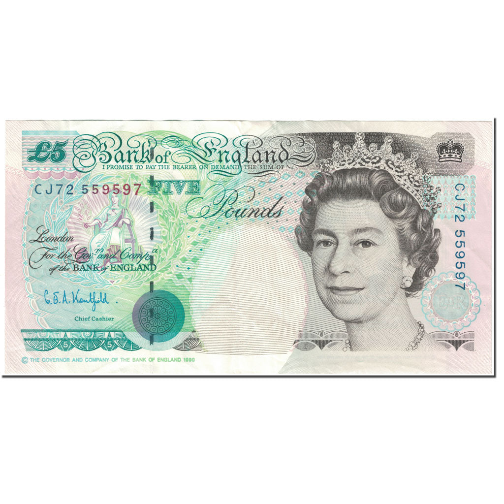 Banknote, Great Britain, 5 Pounds, 1990-1992, UNdated (1990), KM:382a, EF(40-45)