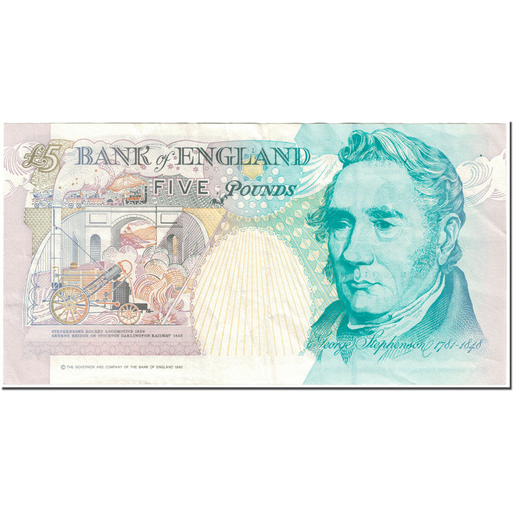 Banknote, Great Britain, 5 Pounds, 1990-1992, UNdated (1990), KM:382a, EF(40-45)