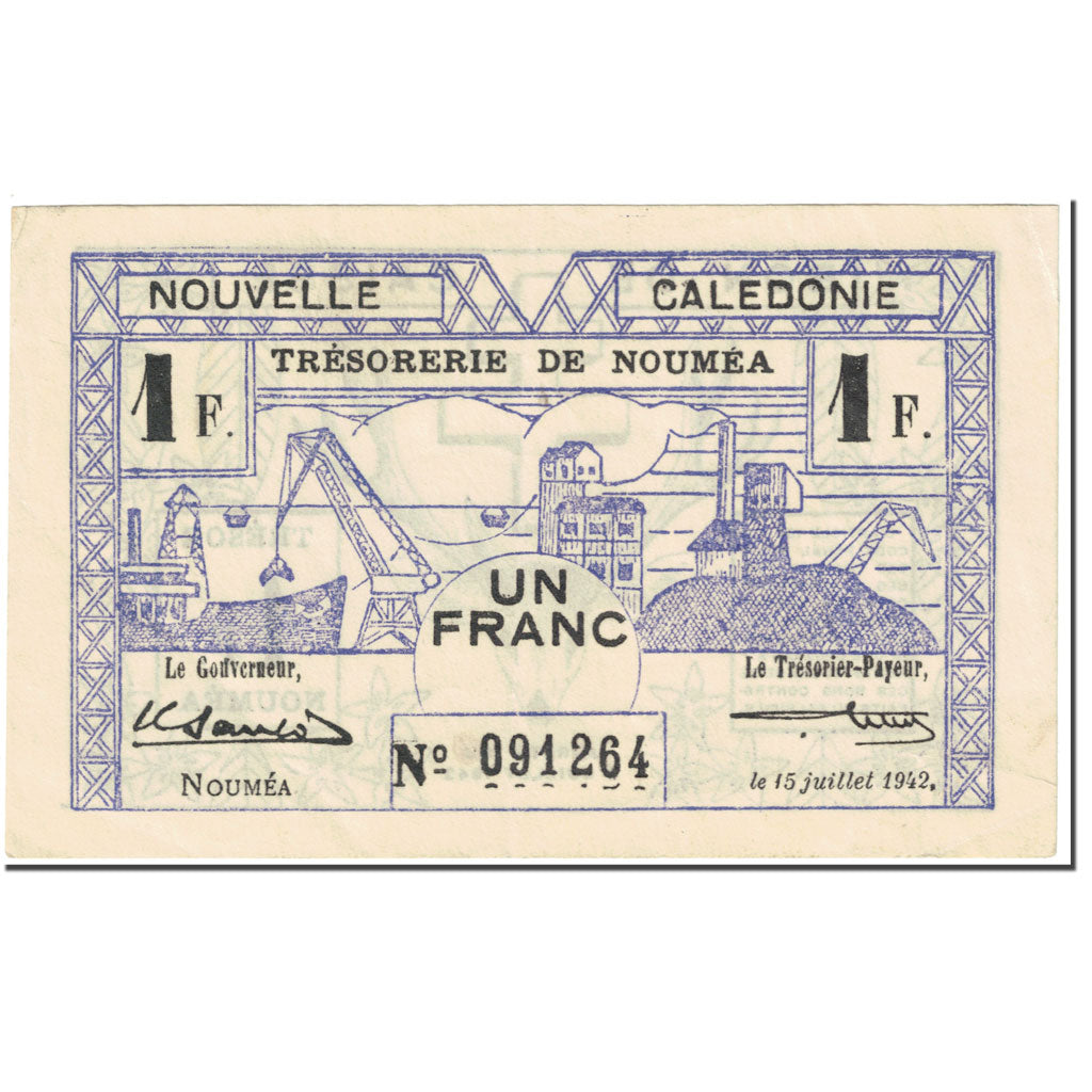 Banknote, New Caledonia, 1 Franc, 1942, 1942-07-15, KM:52, EF(40-45)