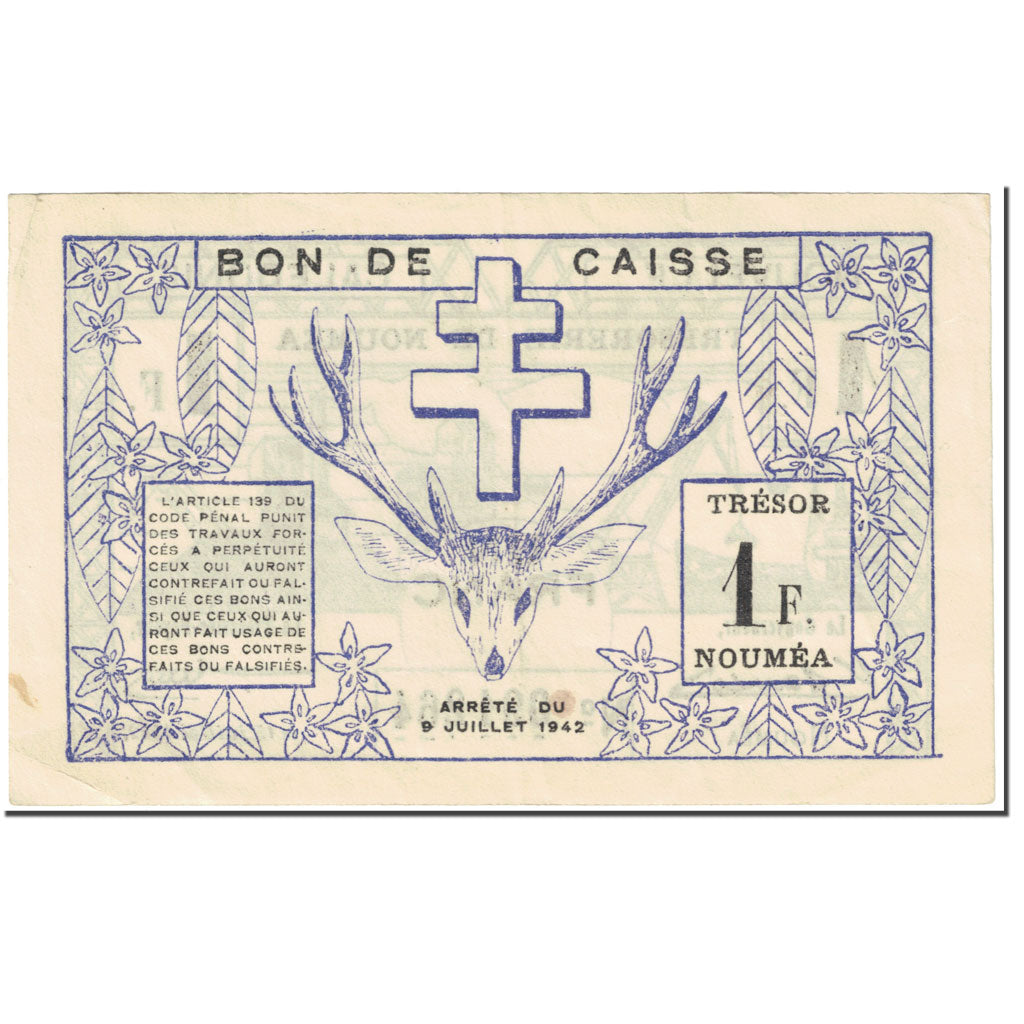 Banknote, New Caledonia, 1 Franc, 1942, 1942-07-15, KM:52, EF(40-45)