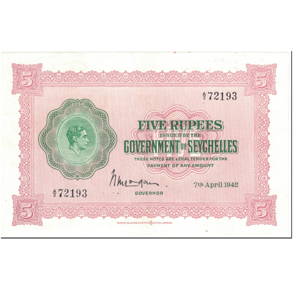 Banknote, Seychelles, 5 Rupees, 1942, 1942-04-07, KM:8, AU(50-53)