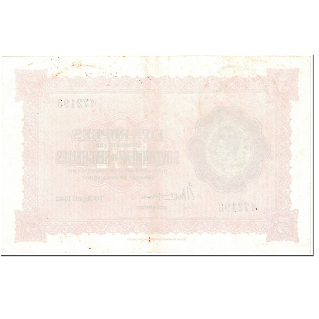 Banknote, Seychelles, 5 Rupees, 1942, 1942-04-07, KM:8, AU(50-53)