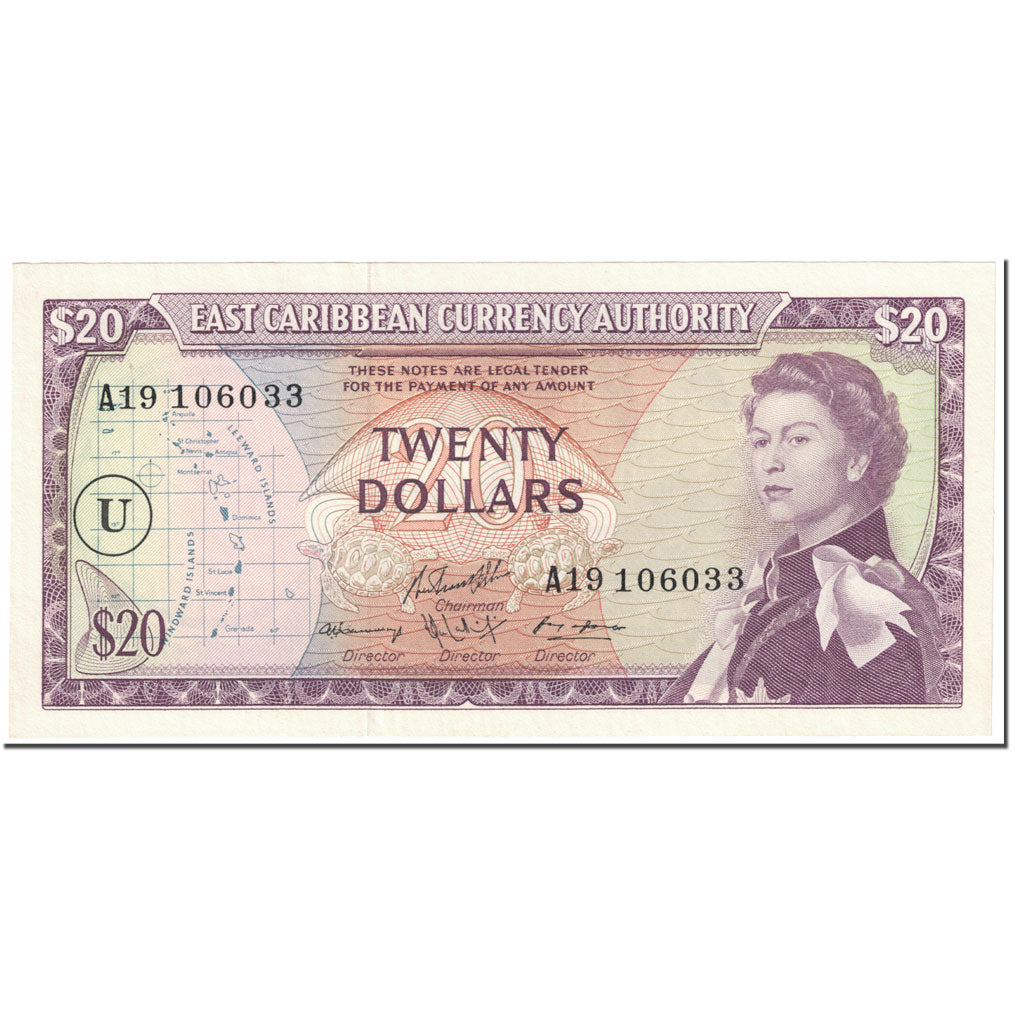 Geldschein, Osten Karibik Staaten, 20 Dollars, 1965, Undated (1965), KM:15n, VZ+