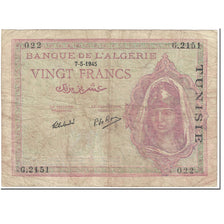 Banknote, Tunisia, 20 Francs, 1945, 1945-05-07, KM:18, VF(20-25)