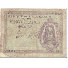 Banknote, Algeria, 20 Francs, 1944, 1944-11-29, KM:92b, VF(20-25)