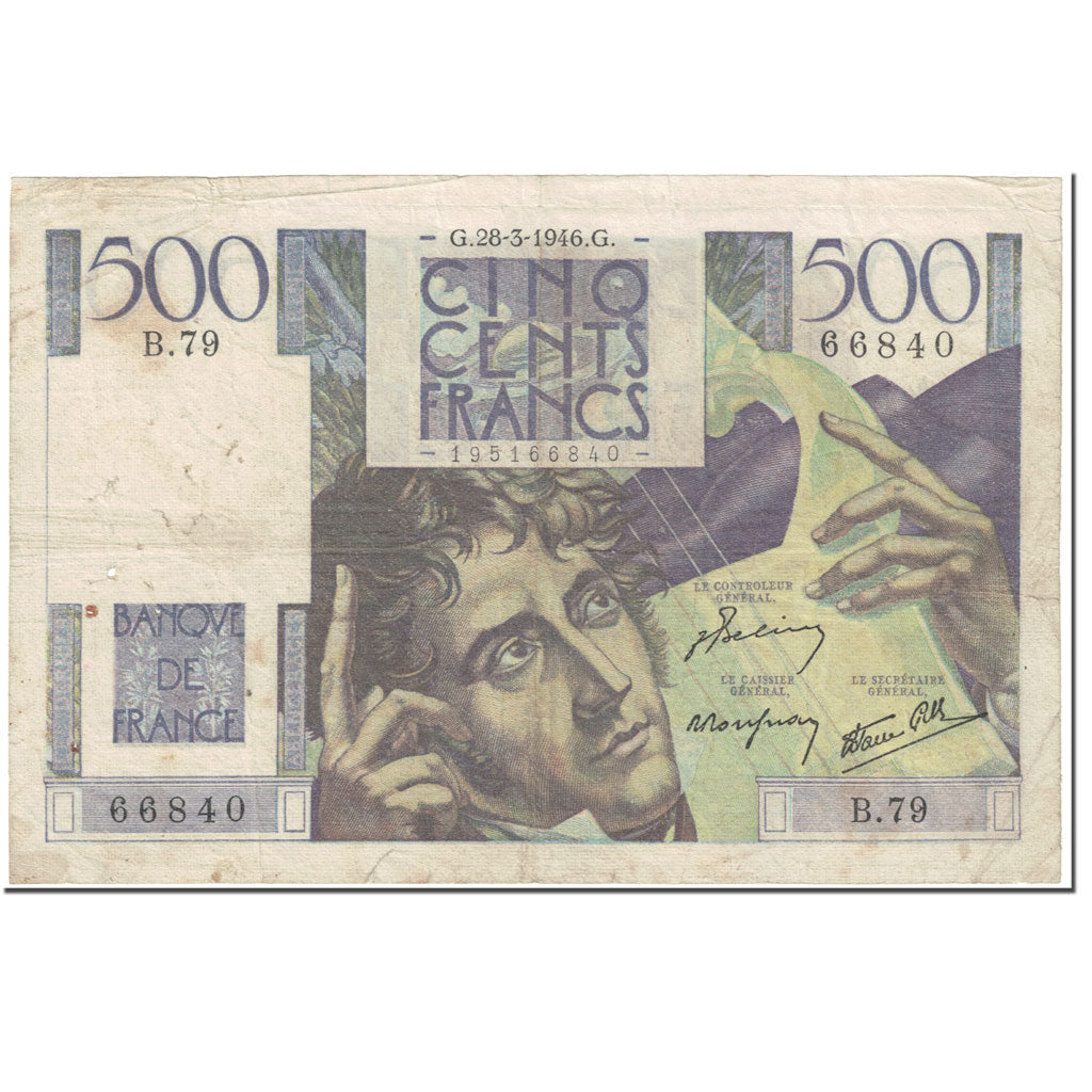 Francia, 500 Francs, Chateaubriand, 1946, 1946-03-28, B+, Fayette:34.5, KM:129a