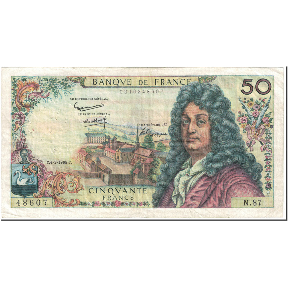 France, 50 Francs, Racine, 1965, 1965-03-04, VF(20-25), Fayette:64.8, KM:148a