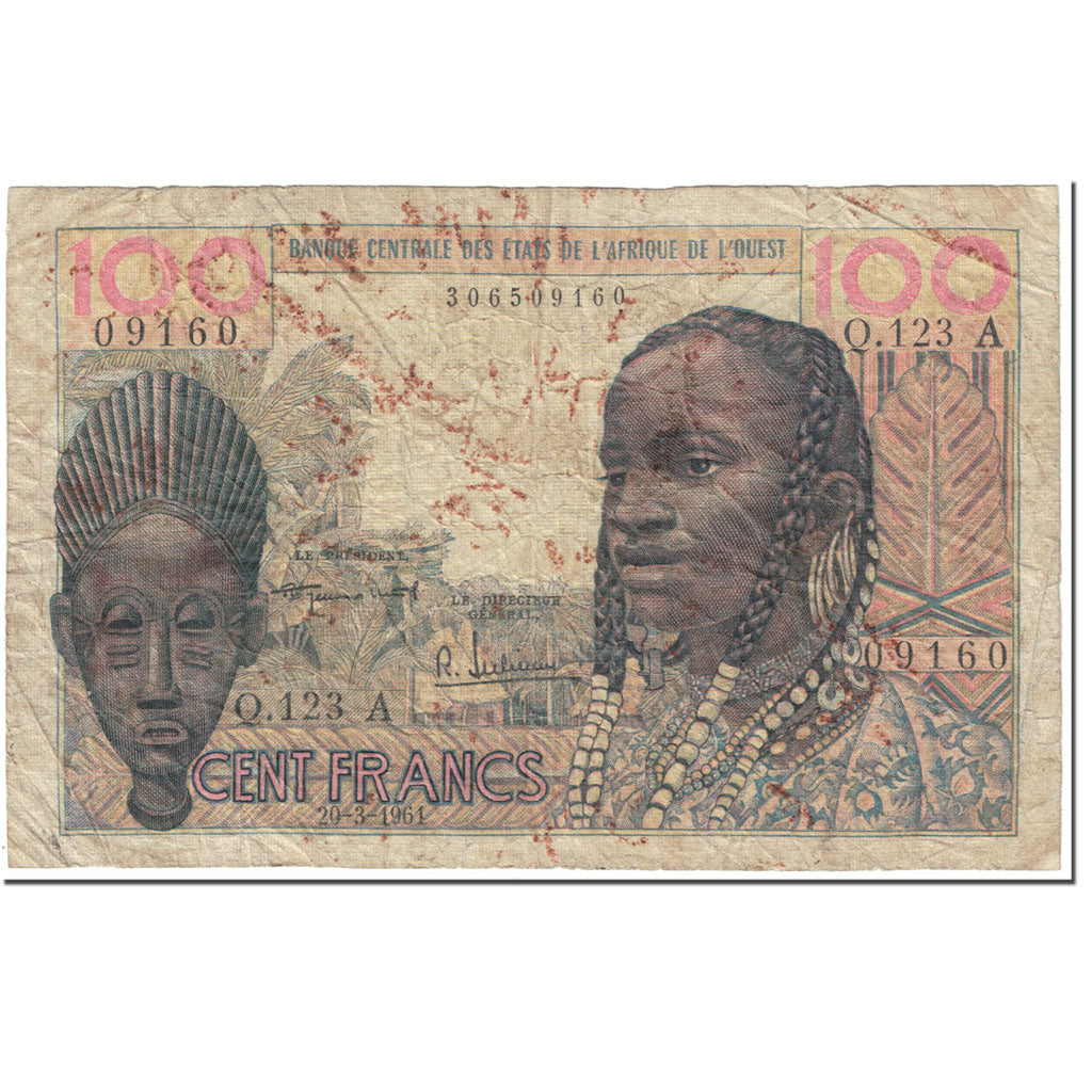 Banknote, West African States, 100 Francs, 1961, 1961-03-20, KM:101Ab, VG(8-10)