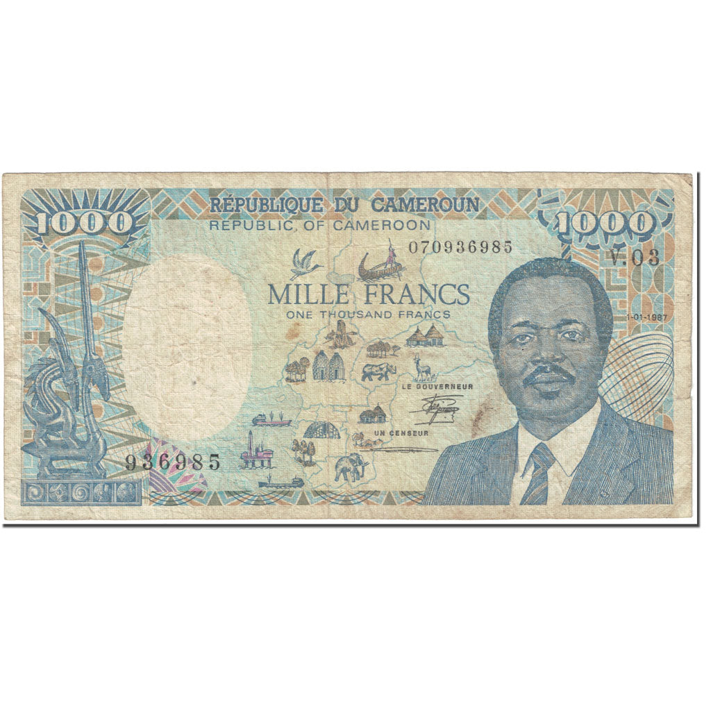 Banknote, Cameroon, 1000 Francs, 1987, 1987-01-01, KM:26a, VG(8-10)