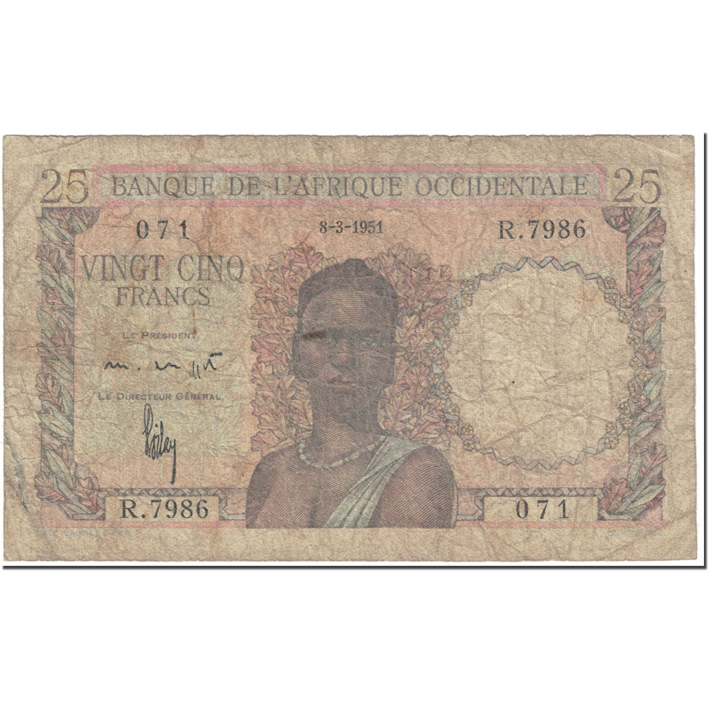 Billete, 25 Francs, 1951, África oriental francesa, 1951-03-08, KM:38, RC+