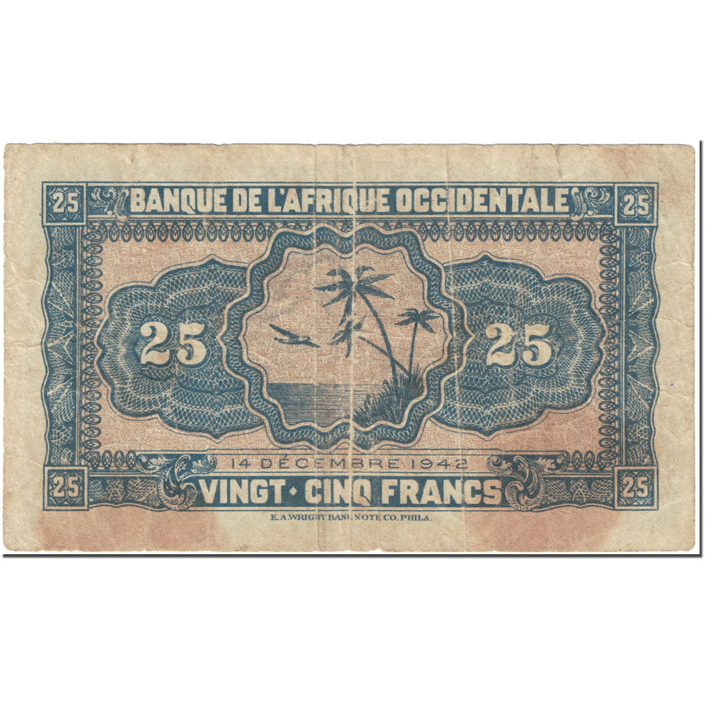 Billet, French West Africa, 25 Francs, 1942, 1942-12-14, KM:30a, B