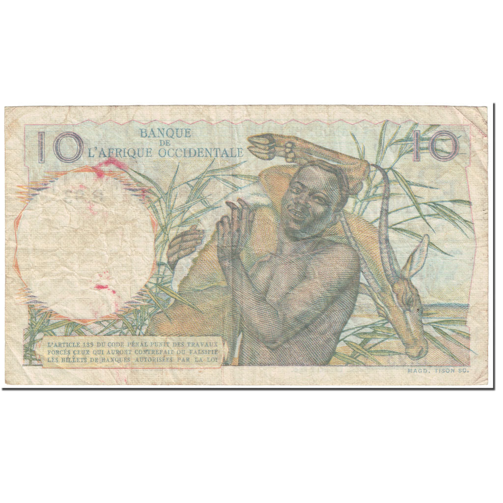 Banknote, French West Africa, 10 Francs, 1952, 1952-12-19, KM:37, VF(20-25)