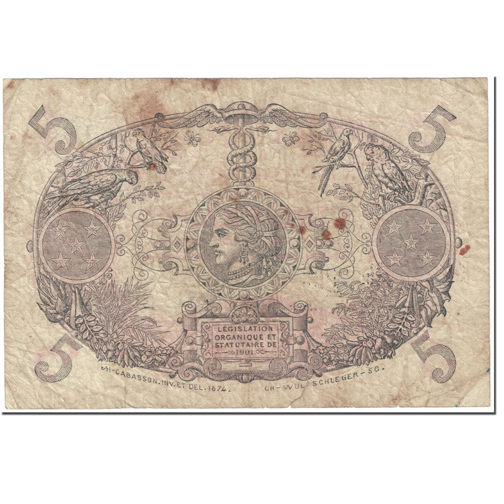 Guadeloupe, 5 Francs, 1945, A. Boudin, Undated (1945), BANKNOTE, VF(20-25)