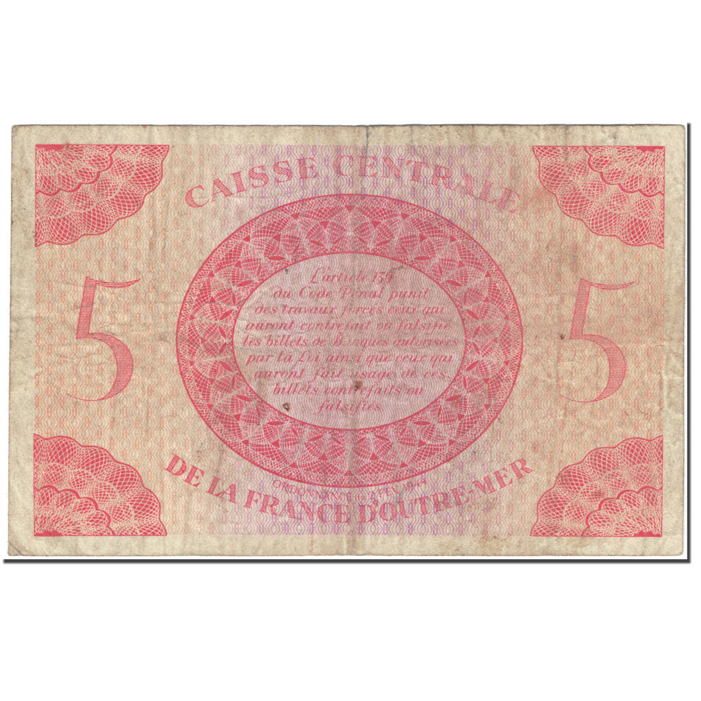 Banknote, French Equatorial Africa, 5 Francs, 1944, Undated (1944), KM:15C