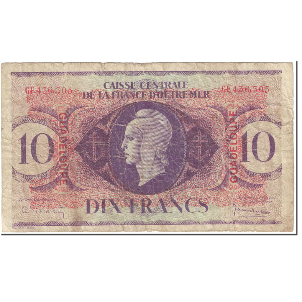 Guadeloupe, 10 Francs, 1944, 1944-02-02, VF(20-25), KM:27A