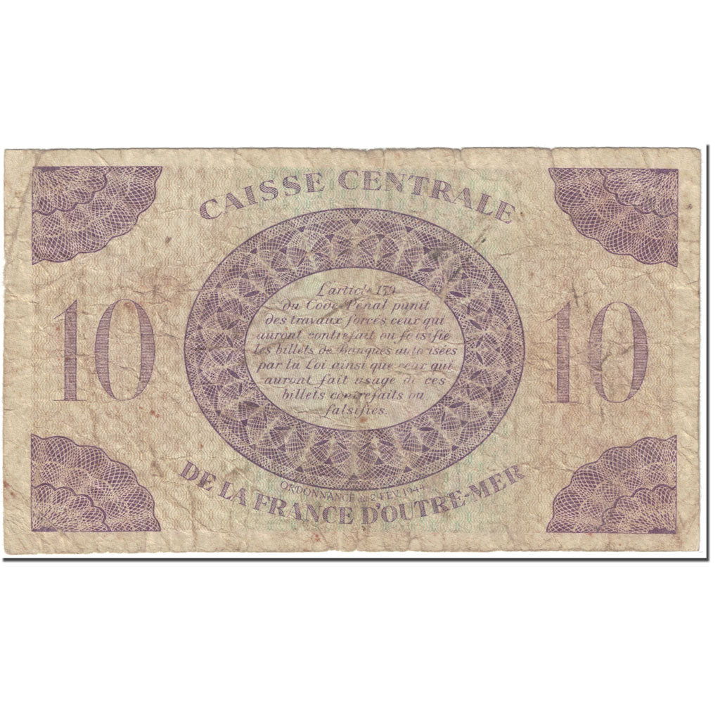 Guadeloupe, 10 Francs, 1944, 1944-02-02, VF(20-25), KM:27A