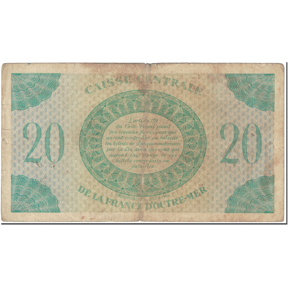 French Equatorial Africa, 20 Francs, 1944, 1944-02-02, VG(8-10), KM:17b
